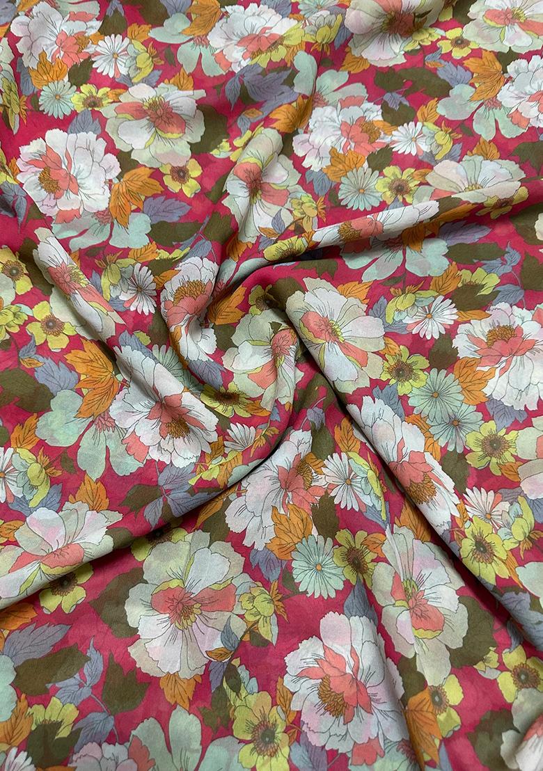 Bright Pink Georgette Printed Lehenga Set