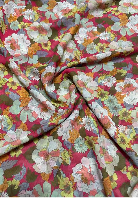 Bright Pink Georgette Printed Lehenga Set