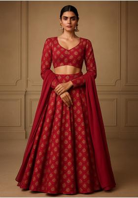 Maroon Viscose Silk Printed Lehenga Set