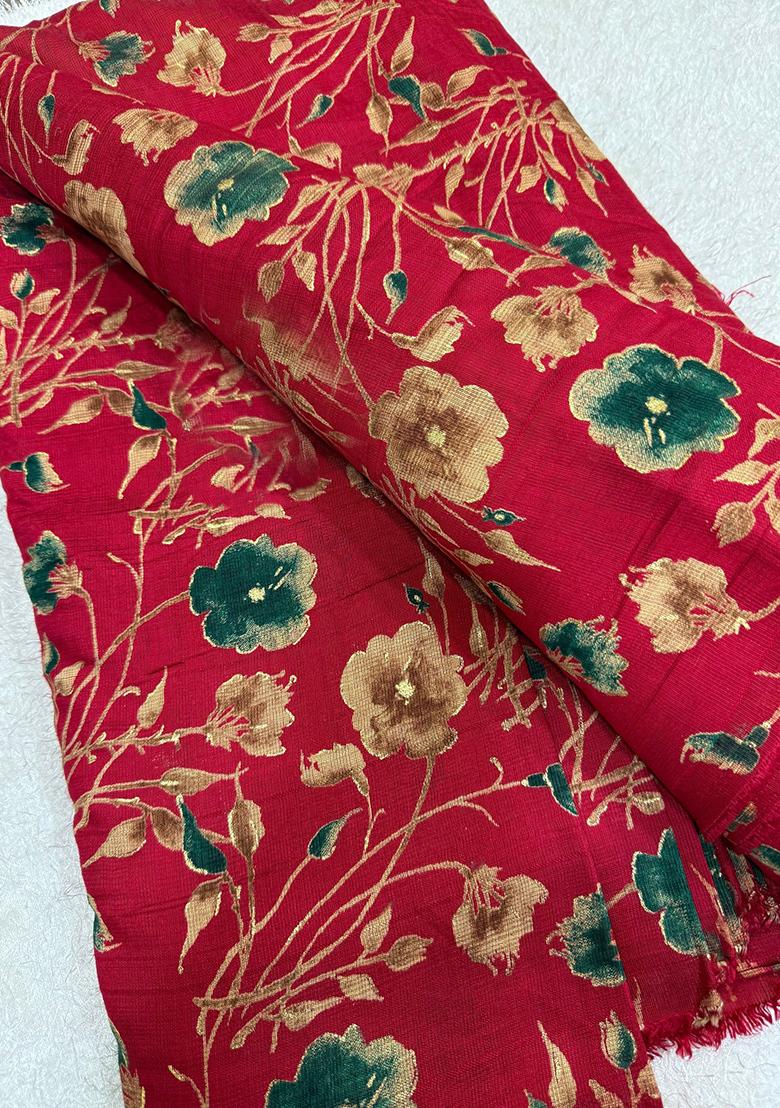 Red Viscose Silk Printed Lehenga Set - Indya