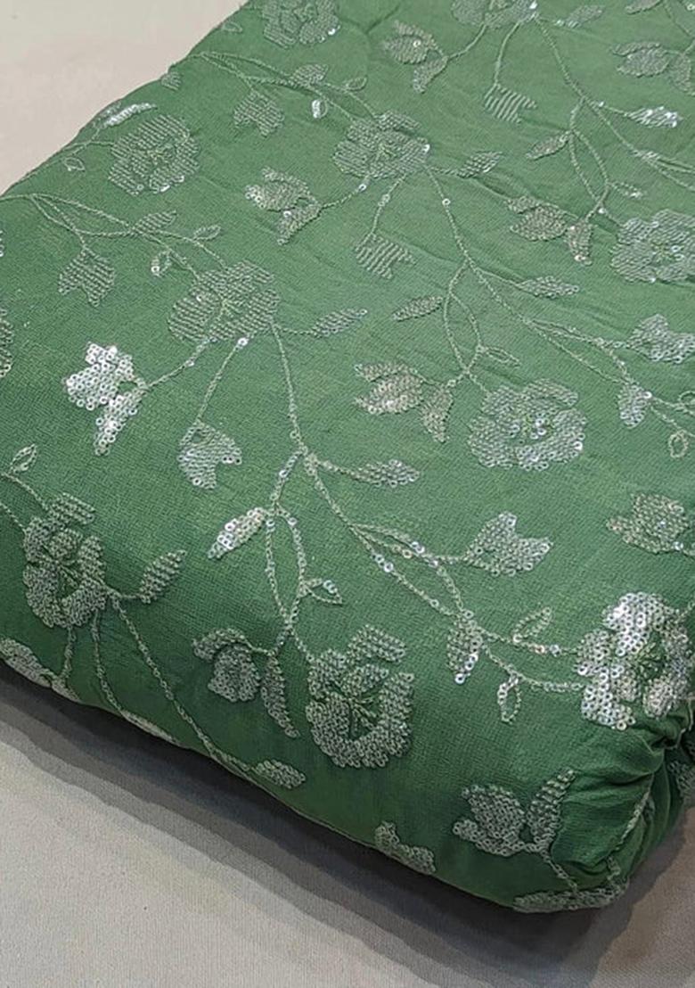 Sage Green Viscose Gerogette Sequin Embellished Lehenga Set