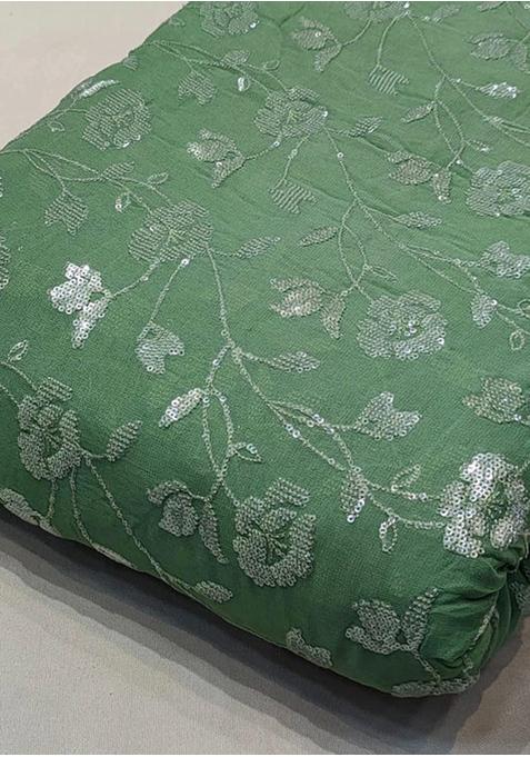 Sage Green Viscose Gerogette Sequin Embellished Lehenga Set