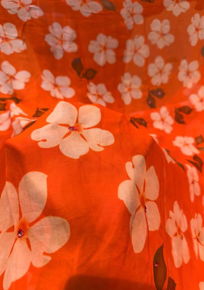 Orange Georgette Printed Lehenga Set