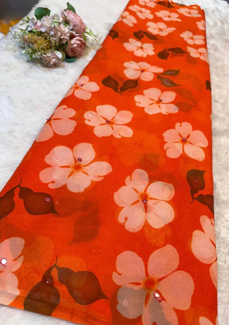 Orange Georgette Printed Lehenga Set - Indya