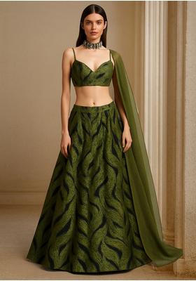 Henna Green Organza Jacquard Lehenga Set
