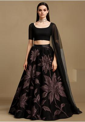 Black Organza Jacquard Lehenga Set