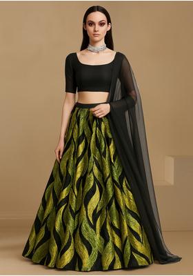 Green Organza Jacquard Lehenga Set