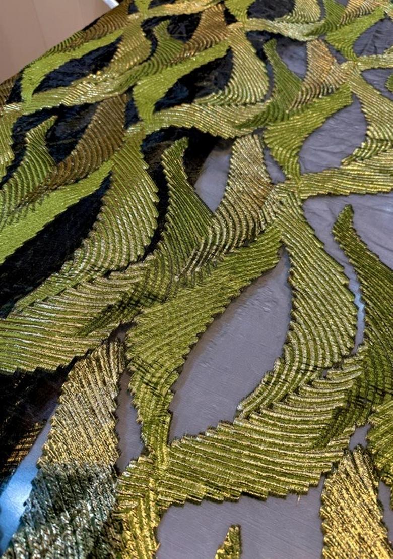 Green Organza Jacquard Lehenga Set - Indya