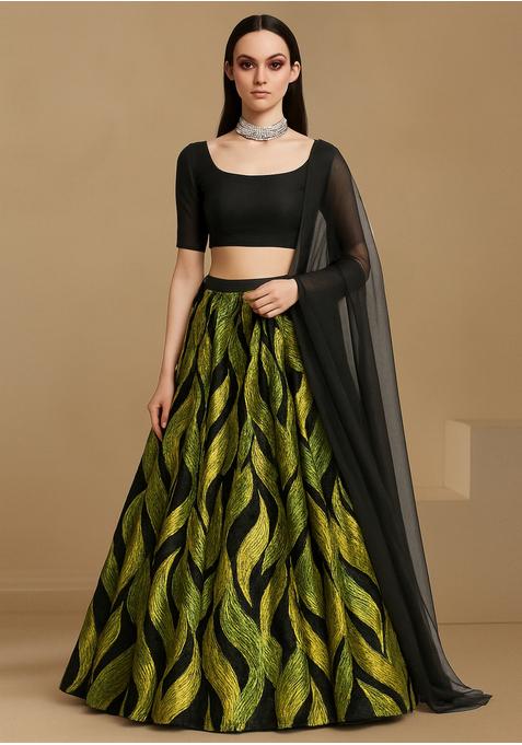 Green Organza Jacquard Lehenga Set