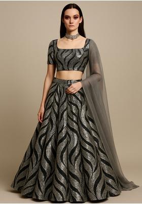Silver Organza Jacquard Lehenga Set