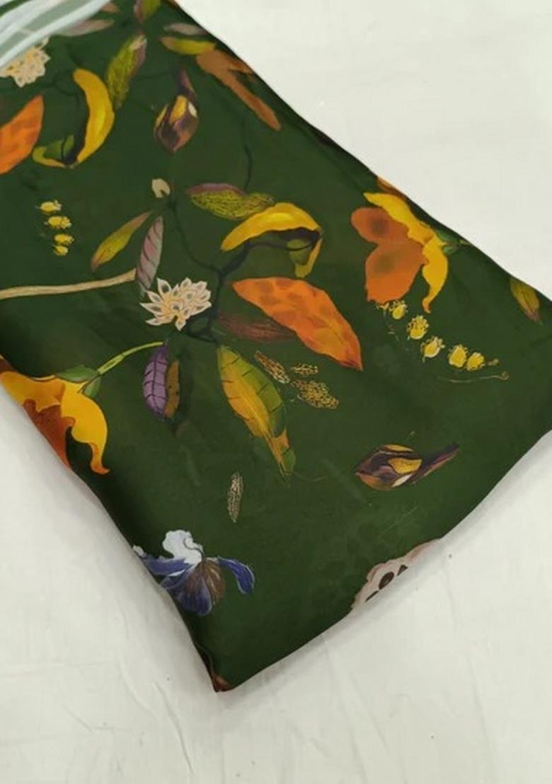 Forest Green Satin Georgette Printed Lehenga Set - Indya