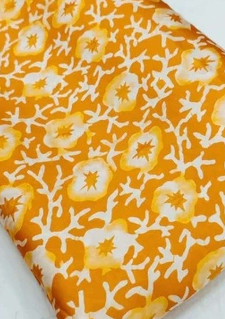 Orange Chinon Printed Blouse Lehenga Set - Indya