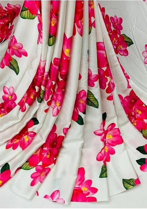 White Georgette Printed Lehenga Set