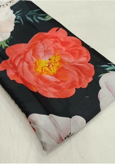 Black Georgette Printed Lehenga Set