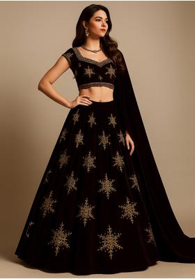 Dark Brown Velvet Sequin Embroidered Lehenga Set