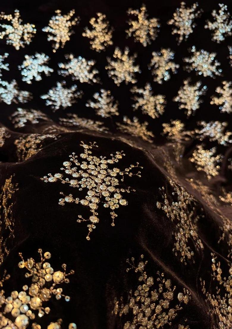 Dark Brown Velvet Sequin Embroidered Lehenga Set