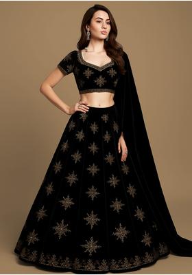 Black Velvet Sequin Embroidered Lehenga Set