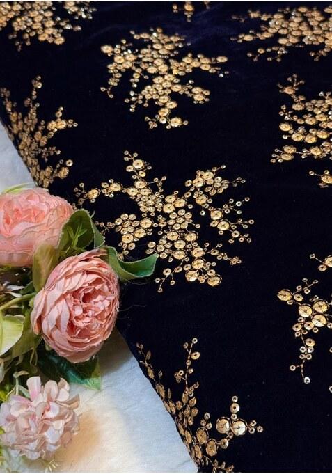 Navy Blue Velvet Sequin Embroidered Lehenga Set