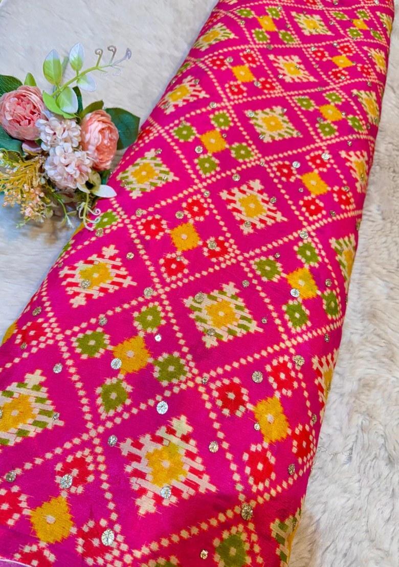 Pink Chinon Printed Lehenga Set - Indya