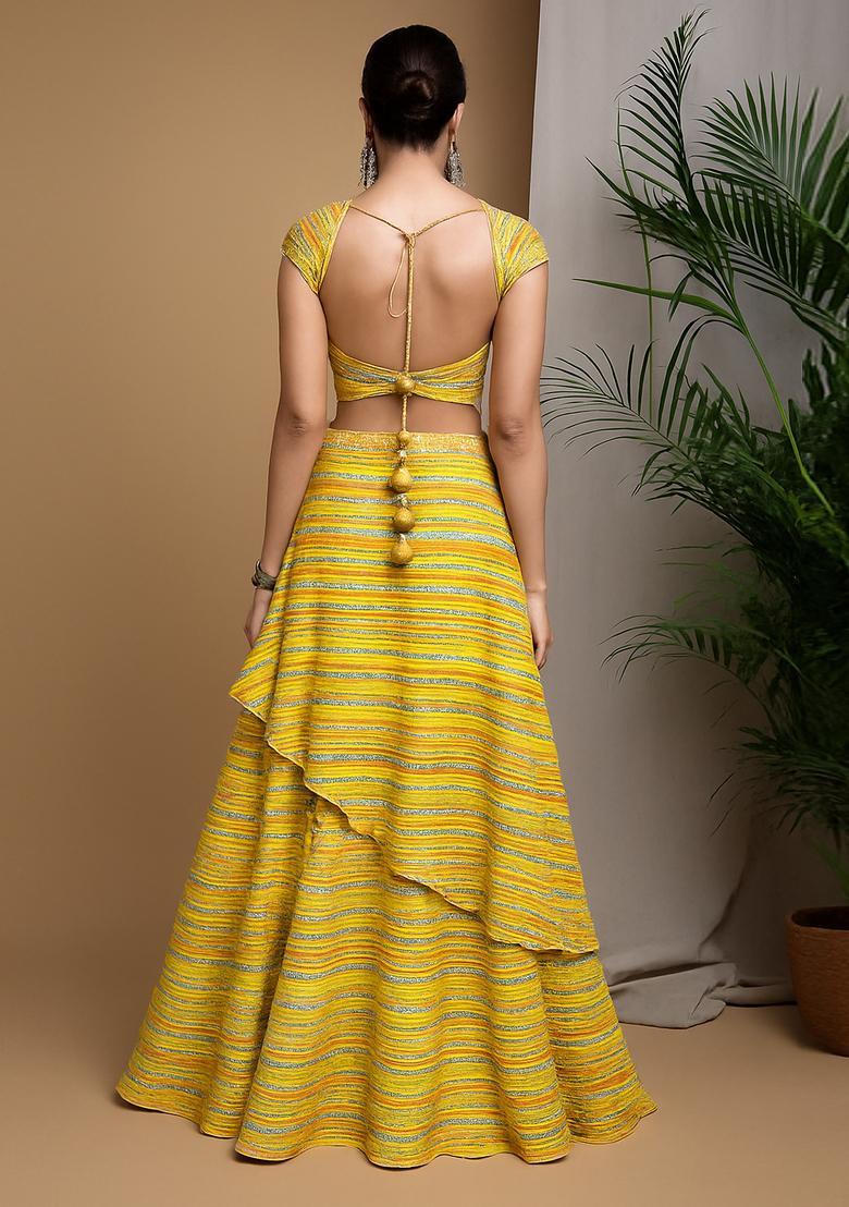 Mustard Georgette Embroidered Lehenga Set - Indya