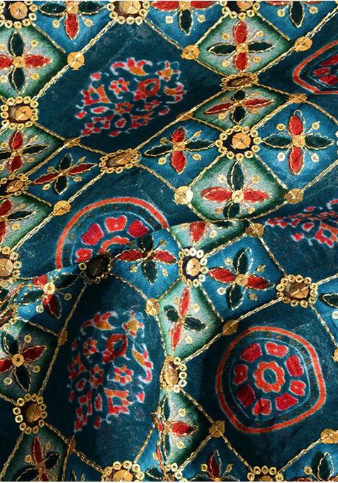 Teal Blue Embroidered Georgette Lehenga Set