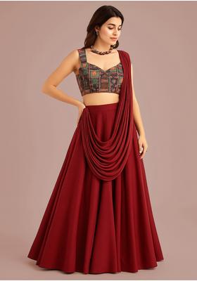 Maroon Embroidered Georgette Lehenga Set
