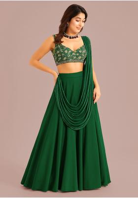 Green Embroidered Georgette Lehenga Set