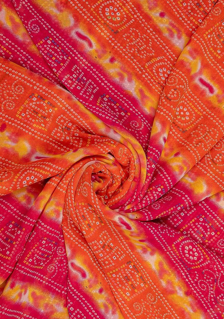 Orange Georgette Printed Lehenga Set - Indya