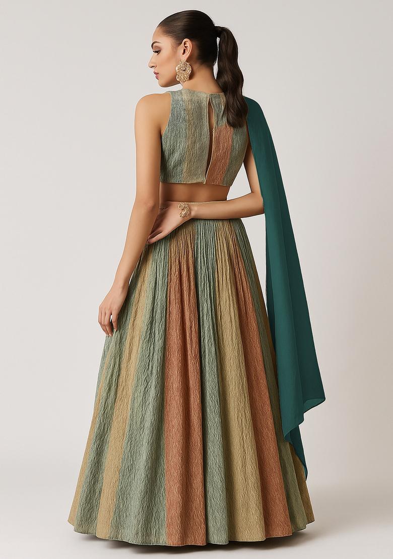 Multicolor Chinon Glitter Lehenga Set - Indya