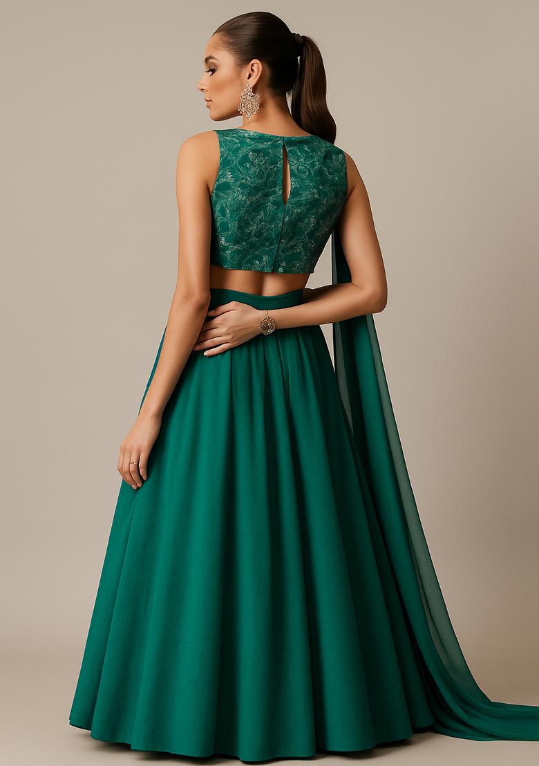 Teal Green Georgette Sequin Embellished Lehenga Set