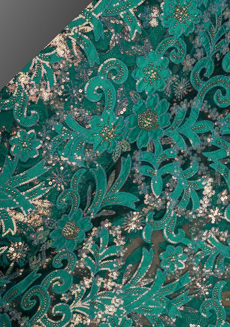 Teal Green Georgette Sequin Embellished Lehenga Set