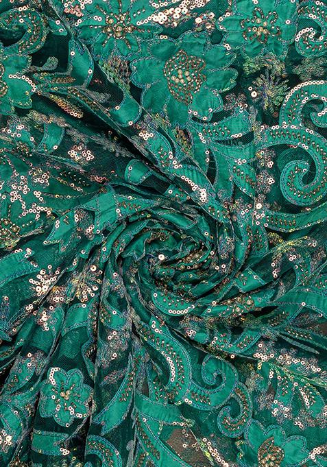 Teal Green Georgette Sequin Embellished Lehenga Set