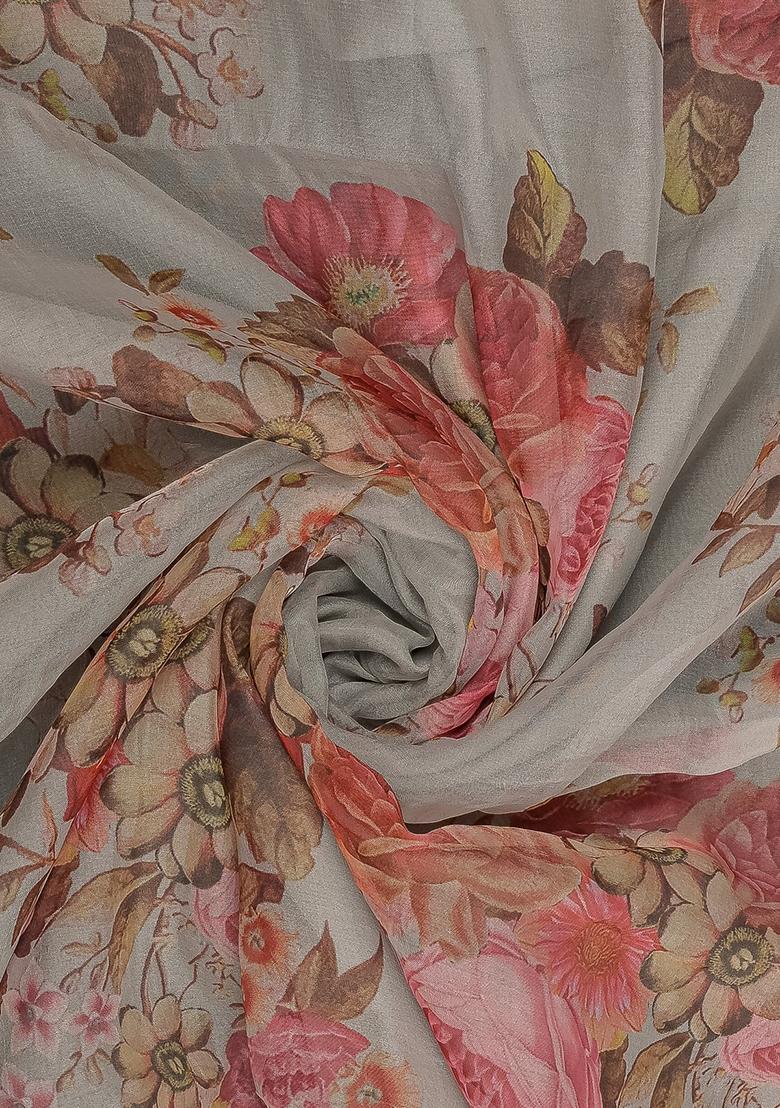 Beige Georgette Printed Lehenga Set