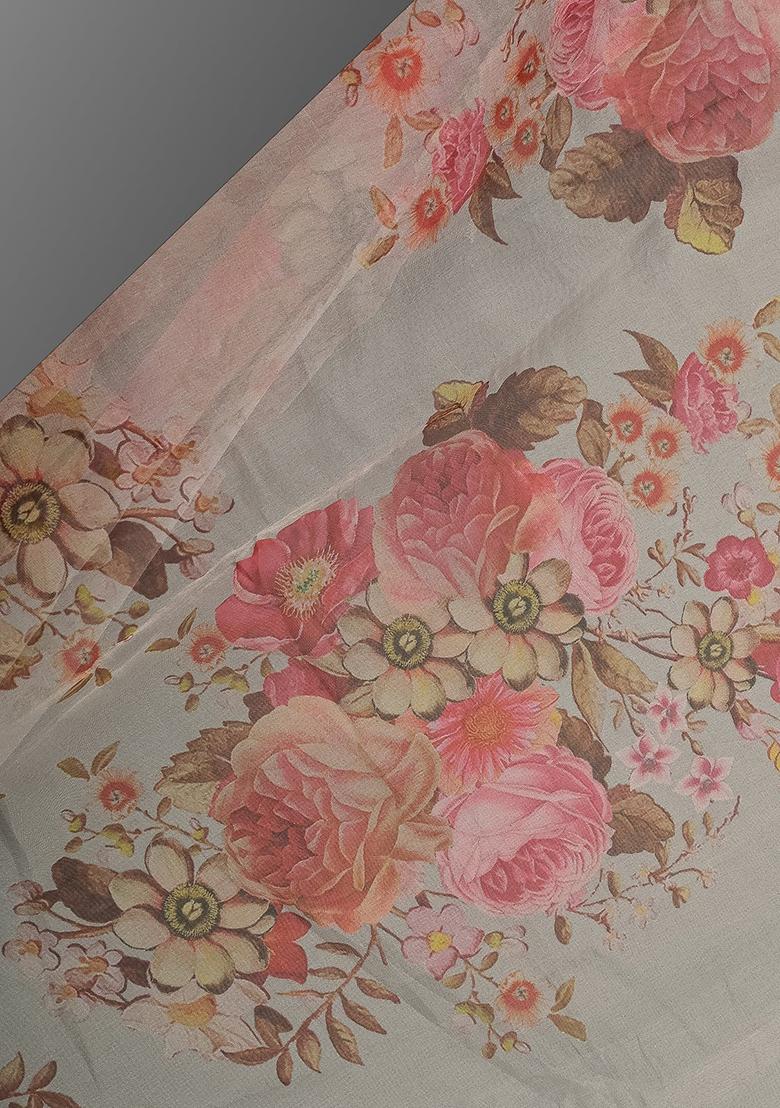 Beige Georgette Printed Lehenga Set - Indya