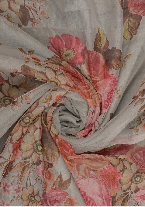 Beige Georgette Printed Lehenga Set