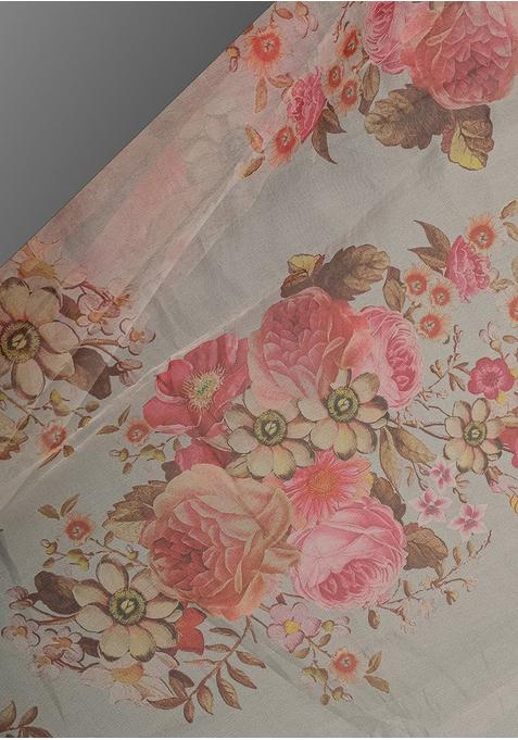 Beige Georgette Printed Lehenga Set