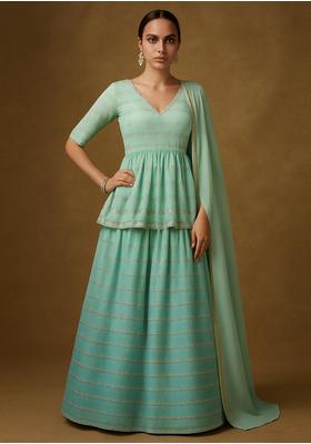 Sky Blue Tissue Sequin Embellished Lehenga Set