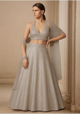 Beige Net Sequin Embellished Lehenga Set