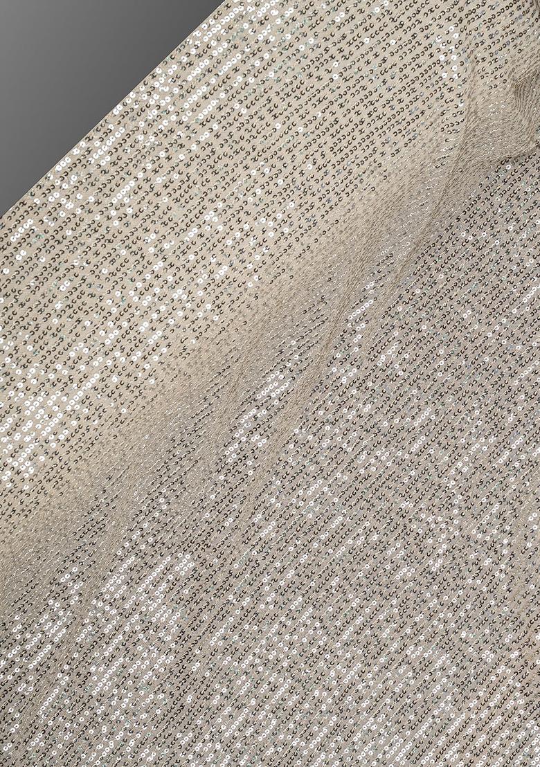 Beige Net Sequin Embellished Lehenga Set - Indya