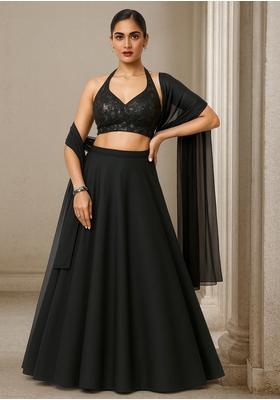 Black Chinon Sequin Embellished Lehenga Set