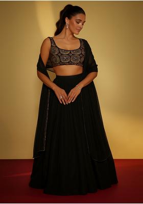 Black Chinon Sequin Embroidered Lehenga Set