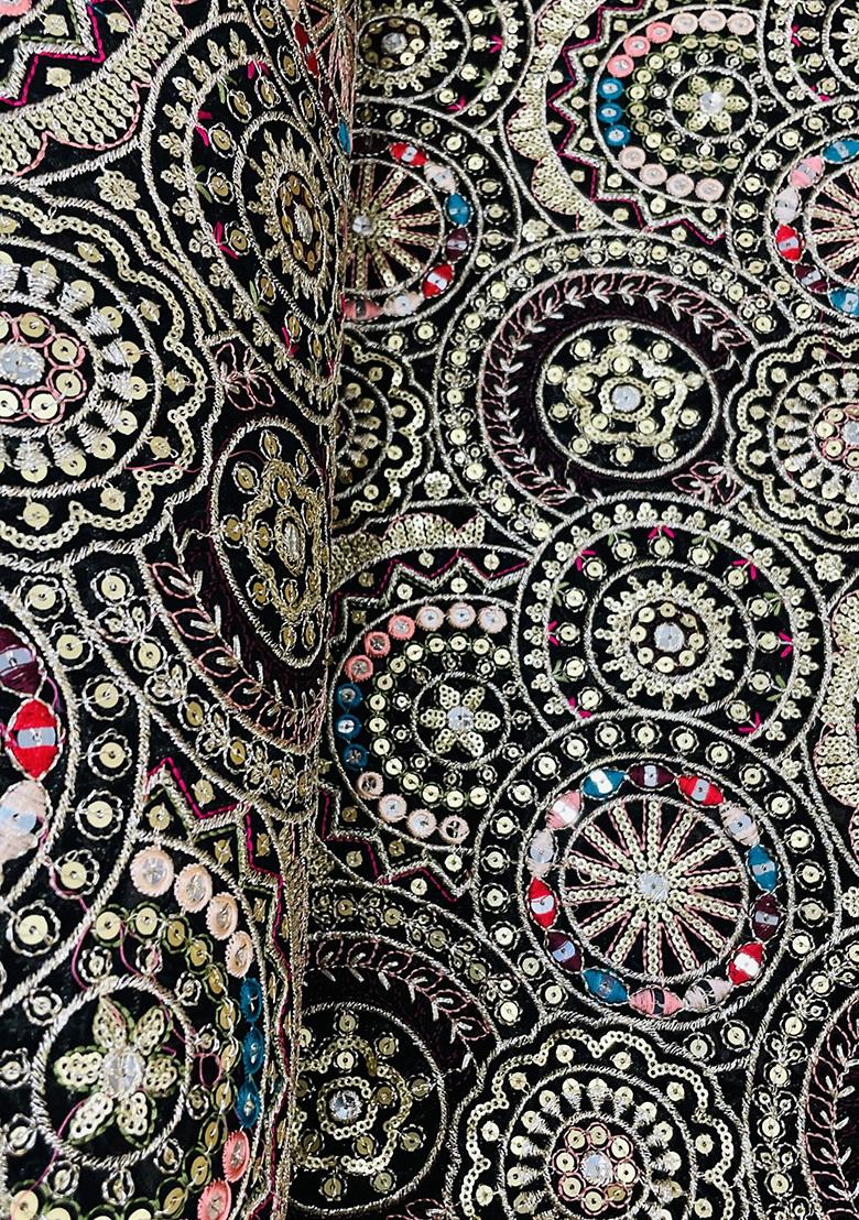 Black Chinon Sequin Embroidered Lehenga Set - Indya