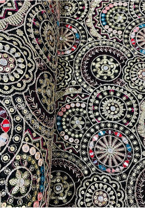 Black Sequin Embroidered Blouse Chinon Lehenga Set