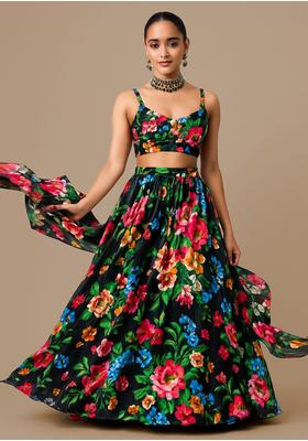 Black Georgette Printed Lehenga Set