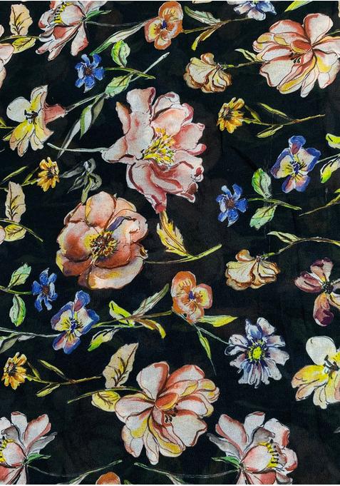 Black Georgette Printed Lehenga Set