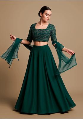 Dark Green Georgette Sequin Embroidered Lehenga Set