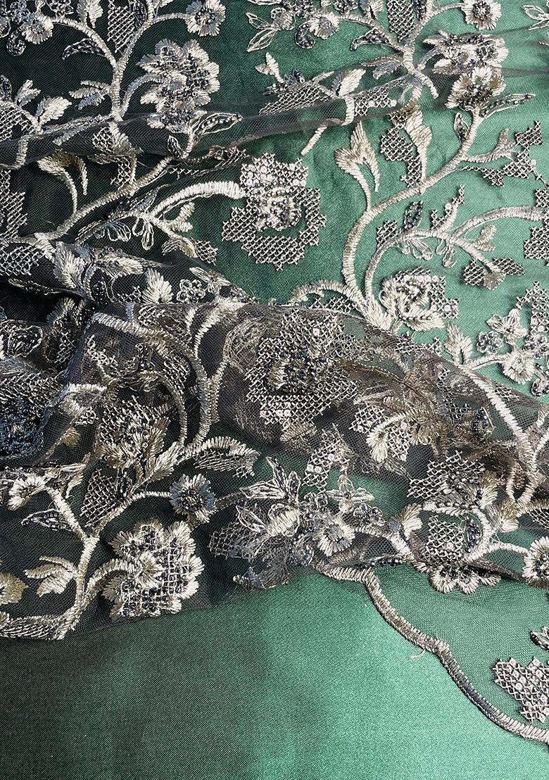 Dark Green Georgette Embroidered Blouse Lehenga Set