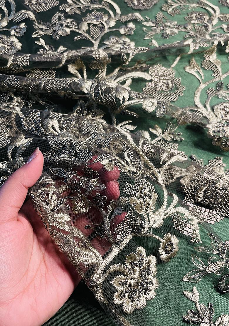 Dark Green Georgette Sequin Embroidered Lehenga Set - Indya