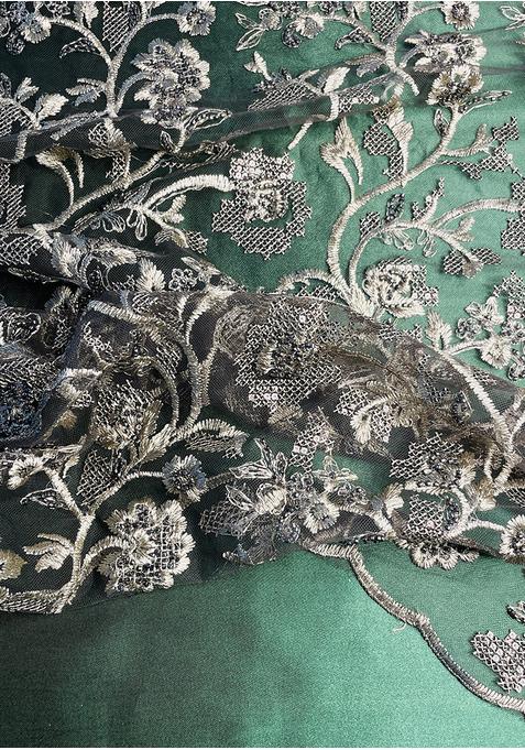 Dark Green Georgette Embroidered Blouse Lehenga Set