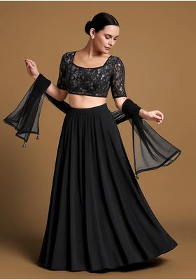 Grey Georgette Sequin Embroidered Lehenga Set